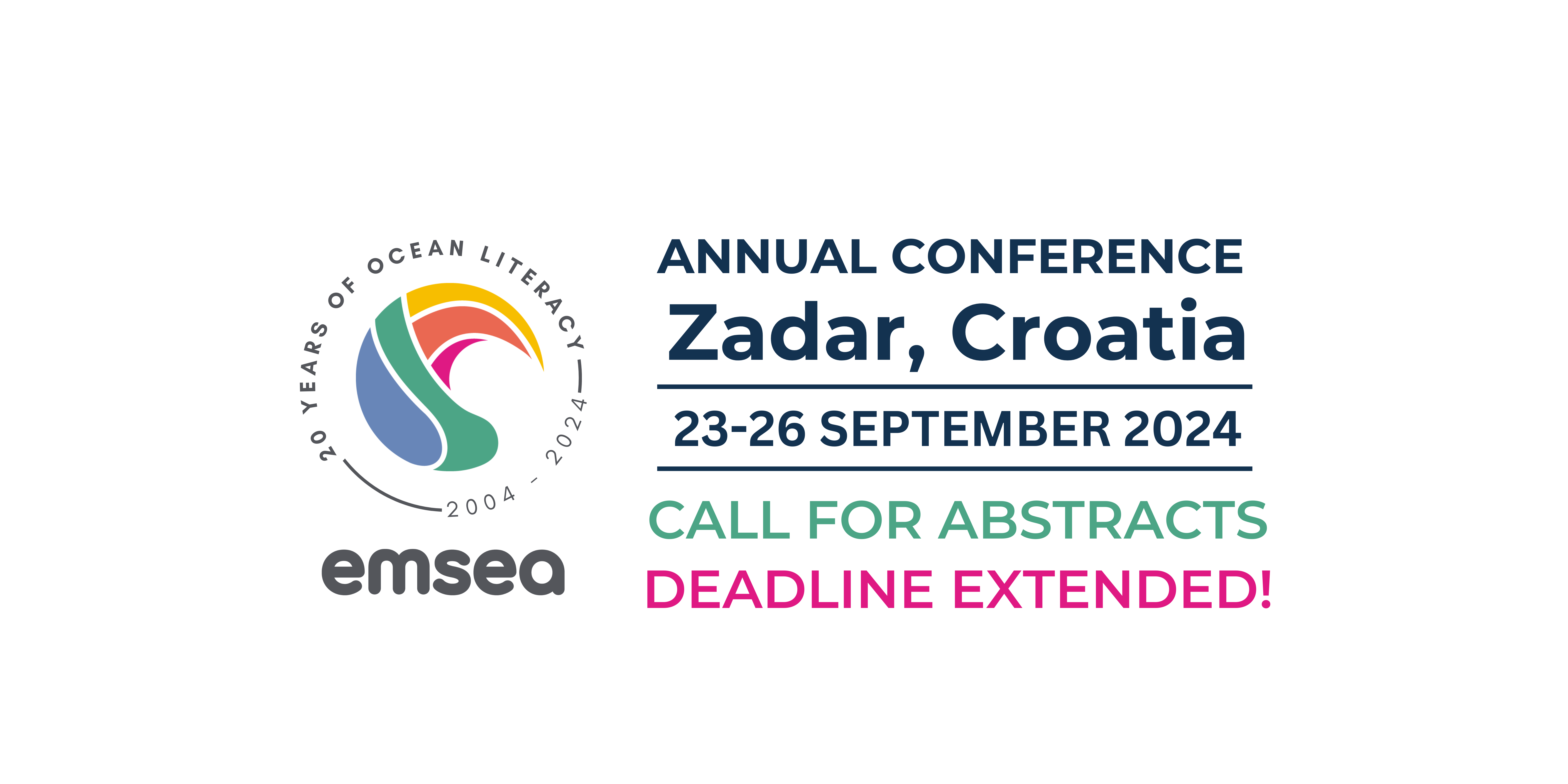 EMSEA logo, conference location (Zadar, Croatia), dates (23-26 September) and information about deadline extension